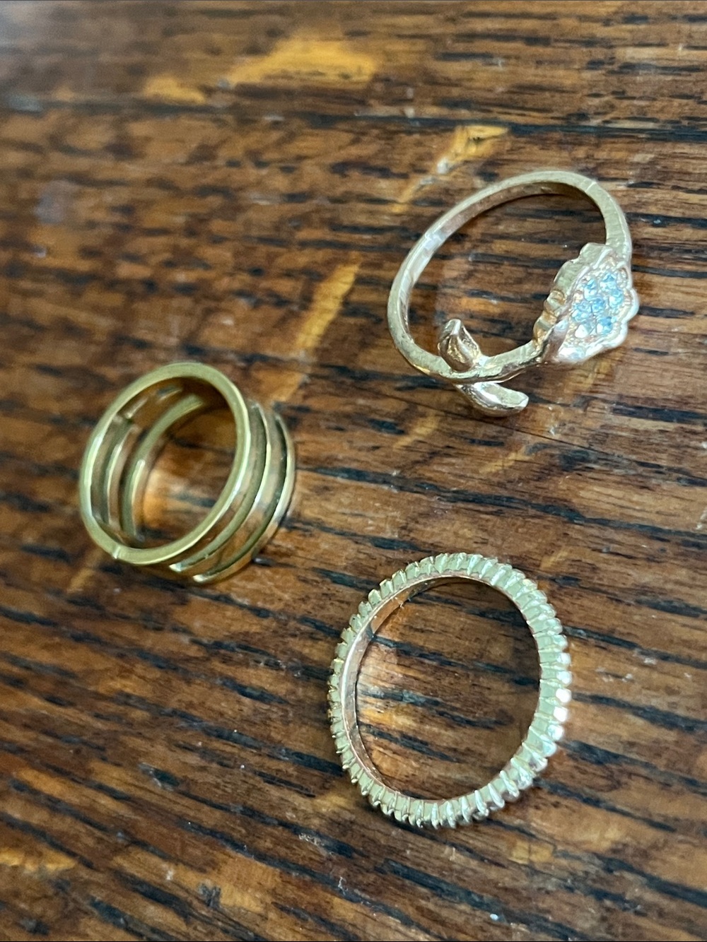 Gold Stackable Women's Ring Set with Floral Accent - Gold Color